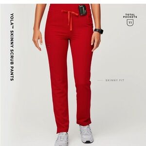 Figs Yola skinny scrub pants- Winning Red